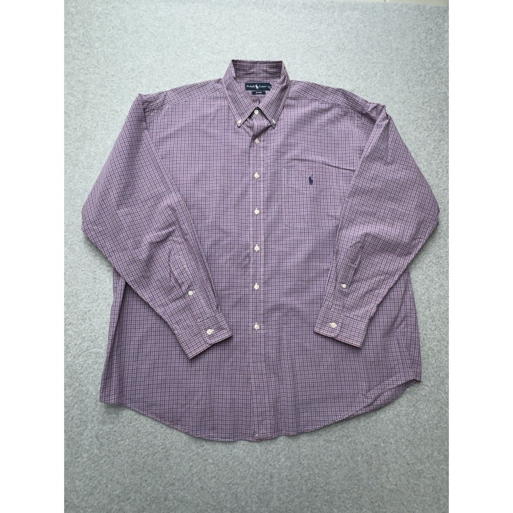 Ralph Lauren Dress Shirt‎ Mens Extra Large Red Blue Plaid Blake Career Preppy